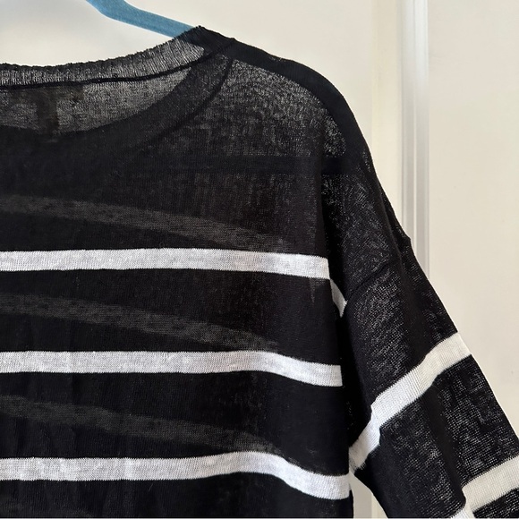 Eileen Fisher Petite Crepe Black White Striped Top Linen Blend Women’s Size PP - Picture 13 of 16